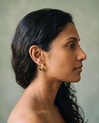 Classic Hoop Earrings Set of Three worn by model c04