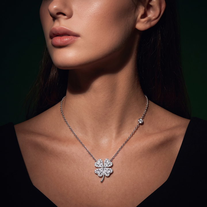 Aurora Clover Necklace worn on the neck