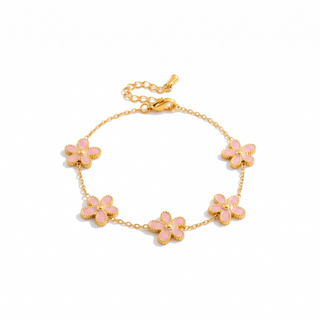 Lucky Petal Bracelet with pink enamel petals on white background