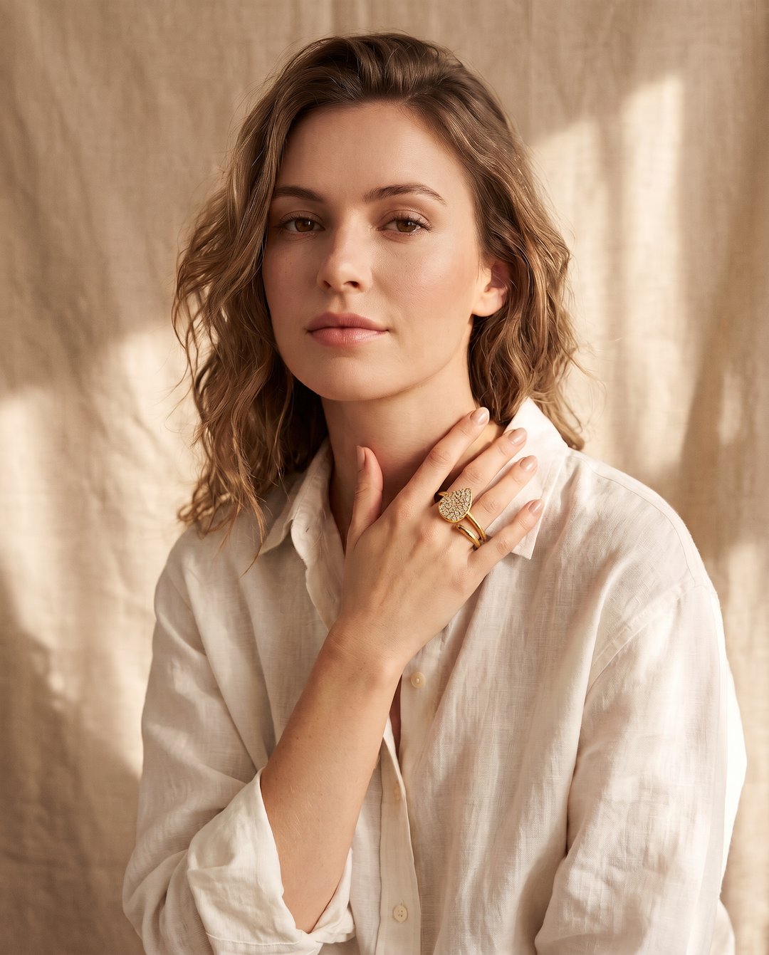 Open Band Crystal Ring worn by model d03