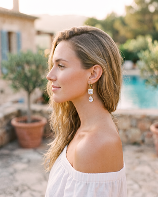 Heart & Drop Crystal Earrings worn by model d06