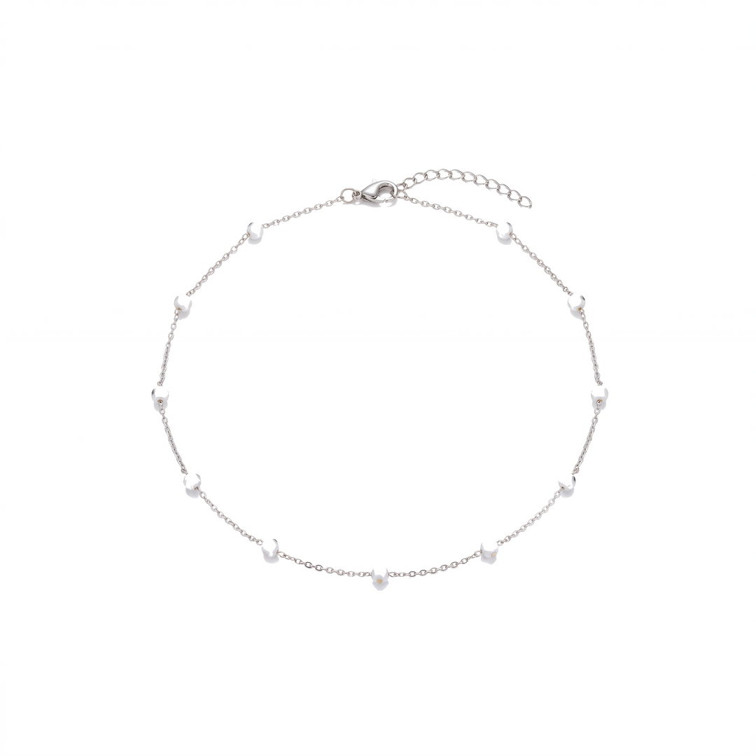 White Enamel Bead Choker in silver on white background