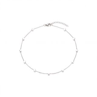 White Enamel Bead Choker in silver on white background