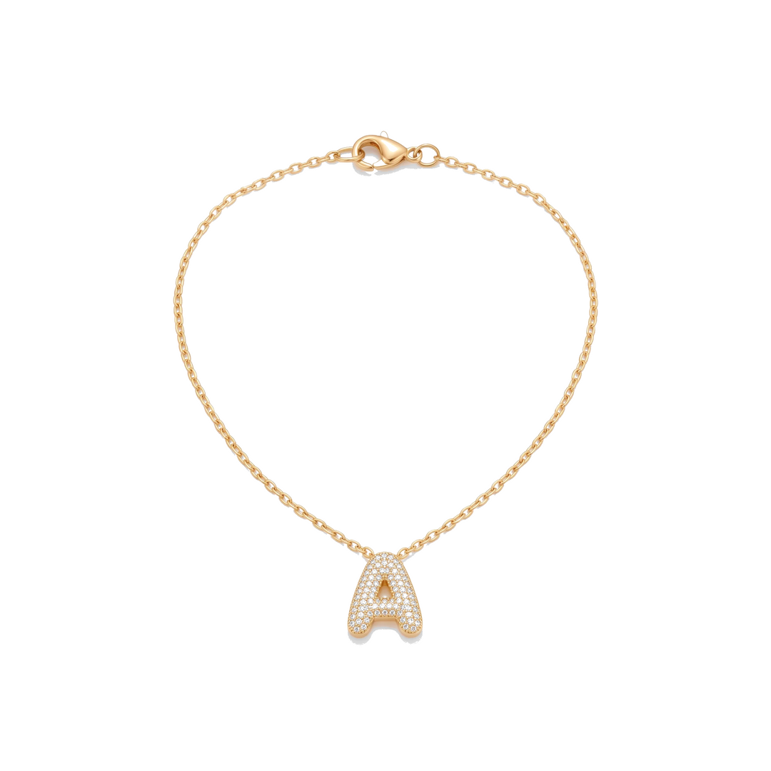 Bubble Initial Crystal Necklace in gold on white background