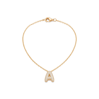 Bubble Initial Crystal Necklace in gold on white background