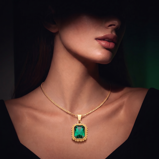 Vintage Gemstone Pendant Necklace, emerald, worn on the neck