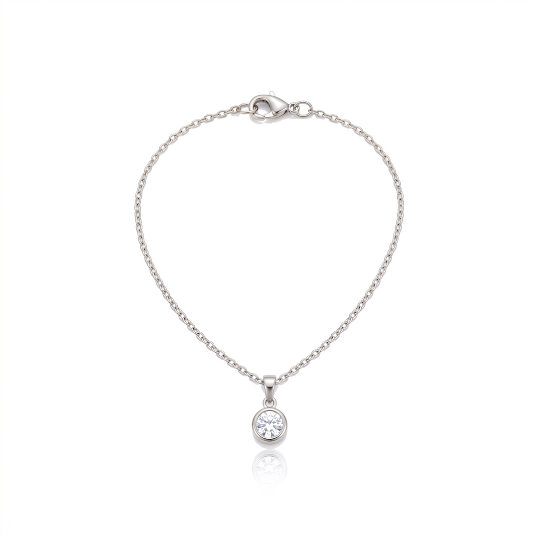 Birthstone Pendant Necklace in silver on white background