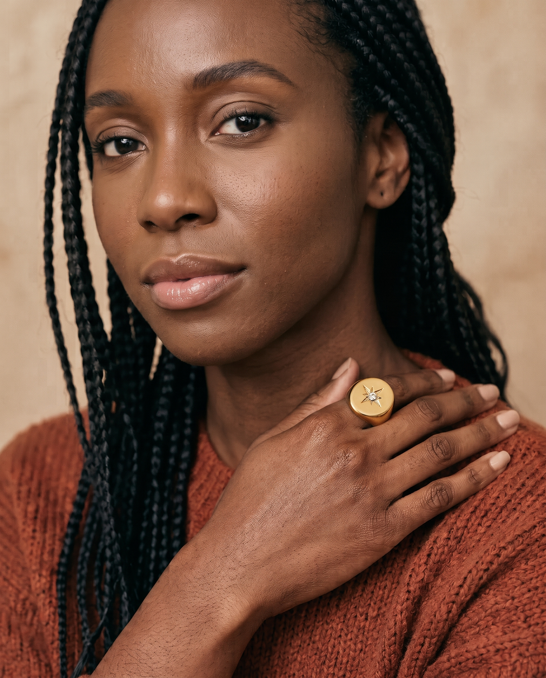 North Star Signet Ring worn by model c09