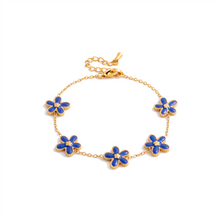 Lucky Petal Bracelet with blue enamel petals on white background