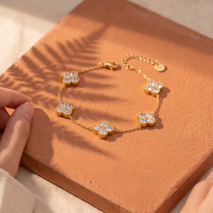 Jardin Charm Bracelet on terracotta in afternoon light