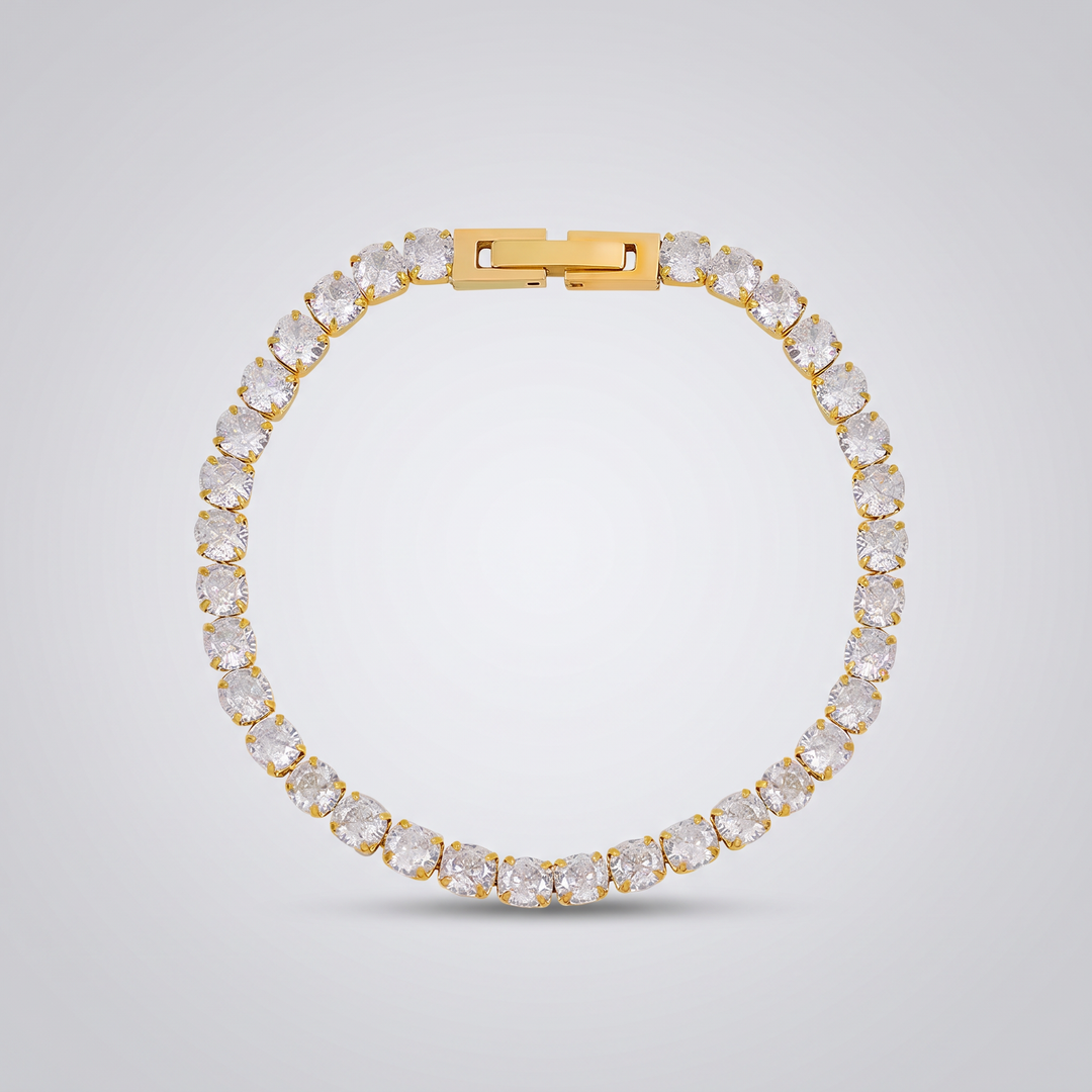 Classic Tennis Bracelet in gold, single row of clear stones