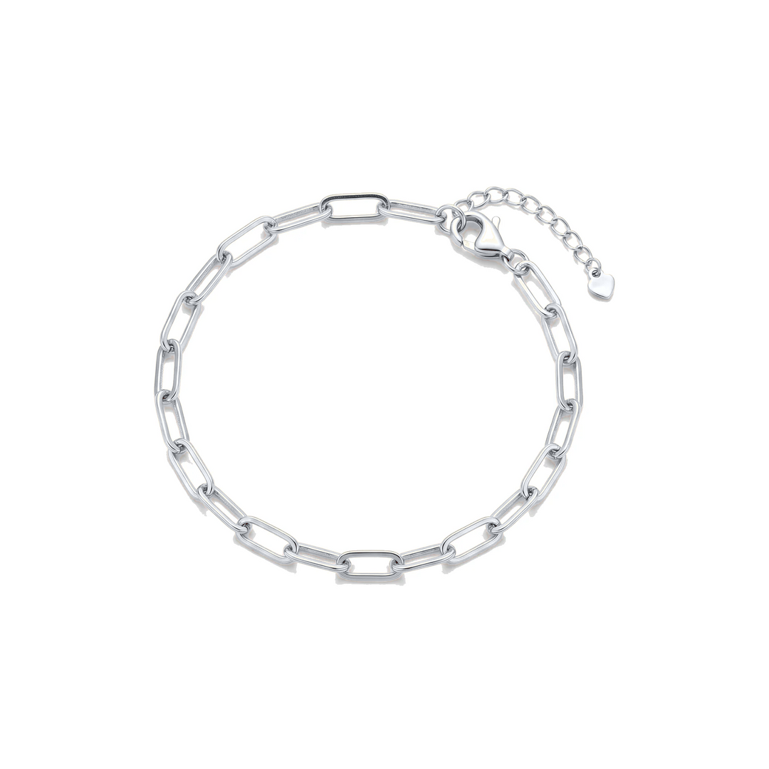Paperclip Chain Bracelet in silver on white background