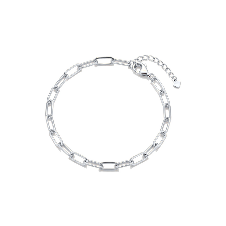 Paperclip Chain Bracelet in silver on white background