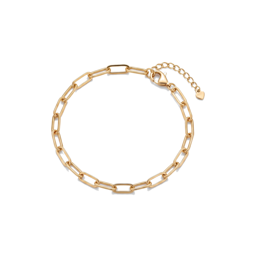 Paperclip Chain Bracelet in gold on white background