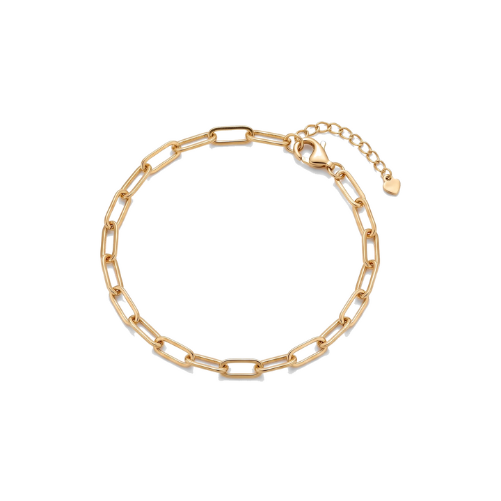 Paperclip Chain Bracelet in gold on white background