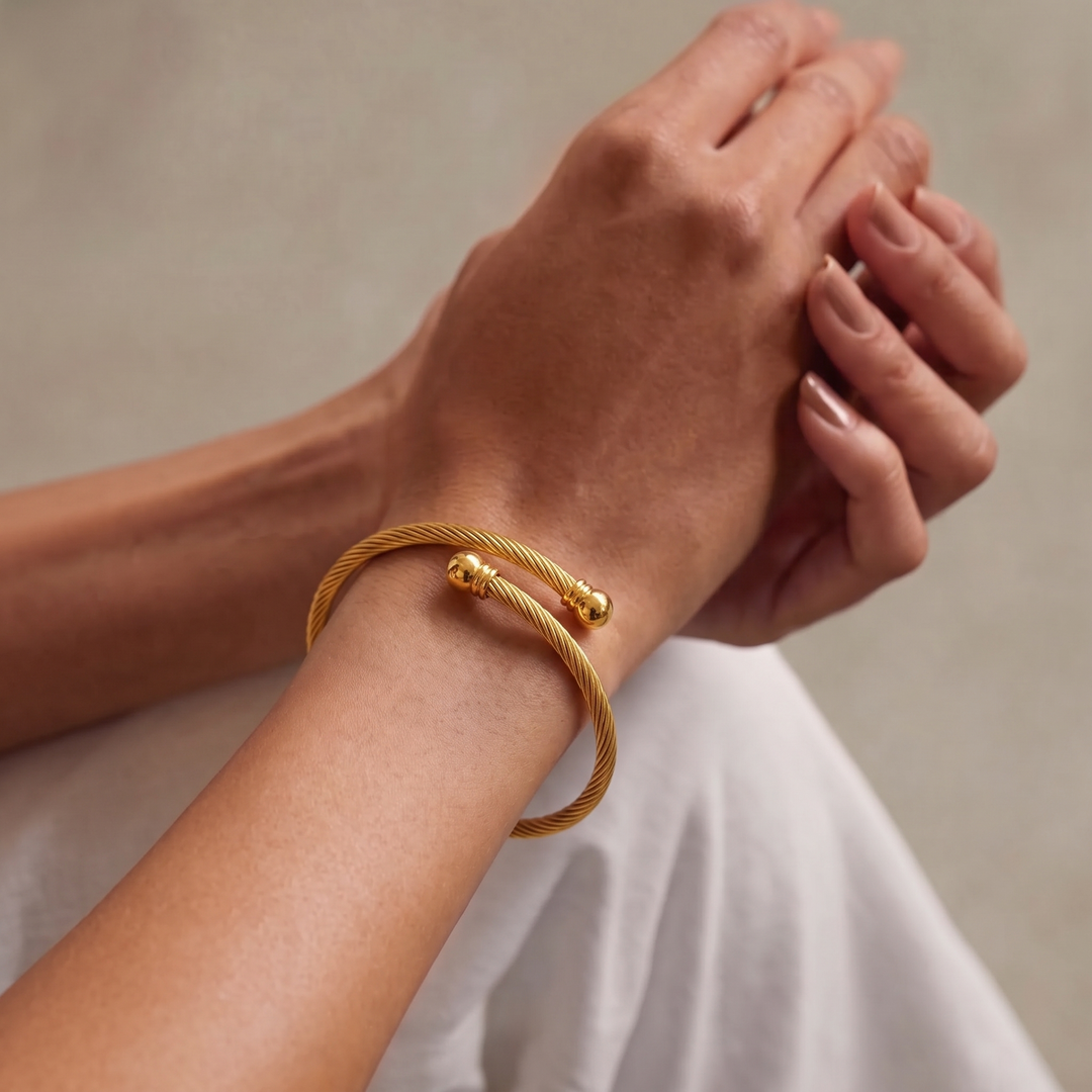 Twisted Band Bracelet worn on the wrist